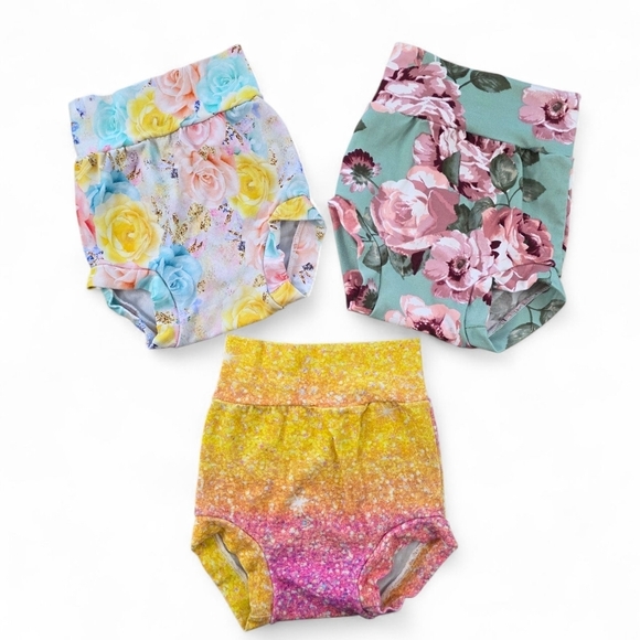 Source Unknown Other - 🌸 Adorable Set of 3 High-Waisted Diaper Covers – Floral & Sparkle Prints 🌸